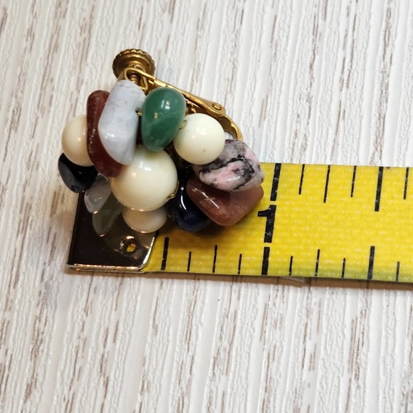 Miriam Haskell Multi Natural Stone Screw Back Earrings Gold Tone Vintage Jewelry - Picture 6 of 6